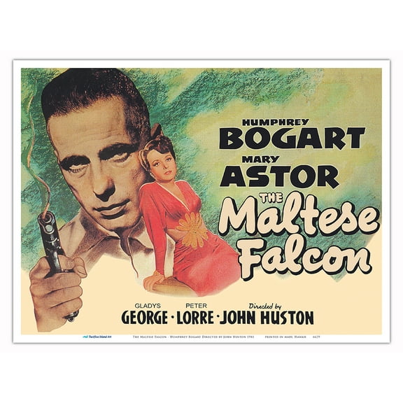 The Maltese Falcon - Starring Humphrey Bogart Directed by John Huston - Vintage Film Noir Movie Poster c.1941 - Master Art Print (Unframed) 9in x 12in