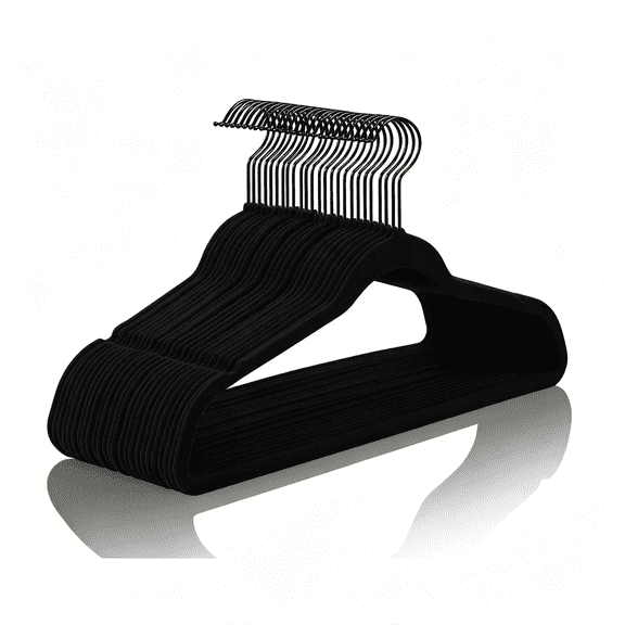 XIBUFE Premium All Black Velvet Hangers with Black Hooks (50 Pack) Heavy Duty - Non Slip Felt Hangers - 360 Degree Swivel,Space Saving Clothes Hangers,Durable Strong Hangers for Suits,Coat
