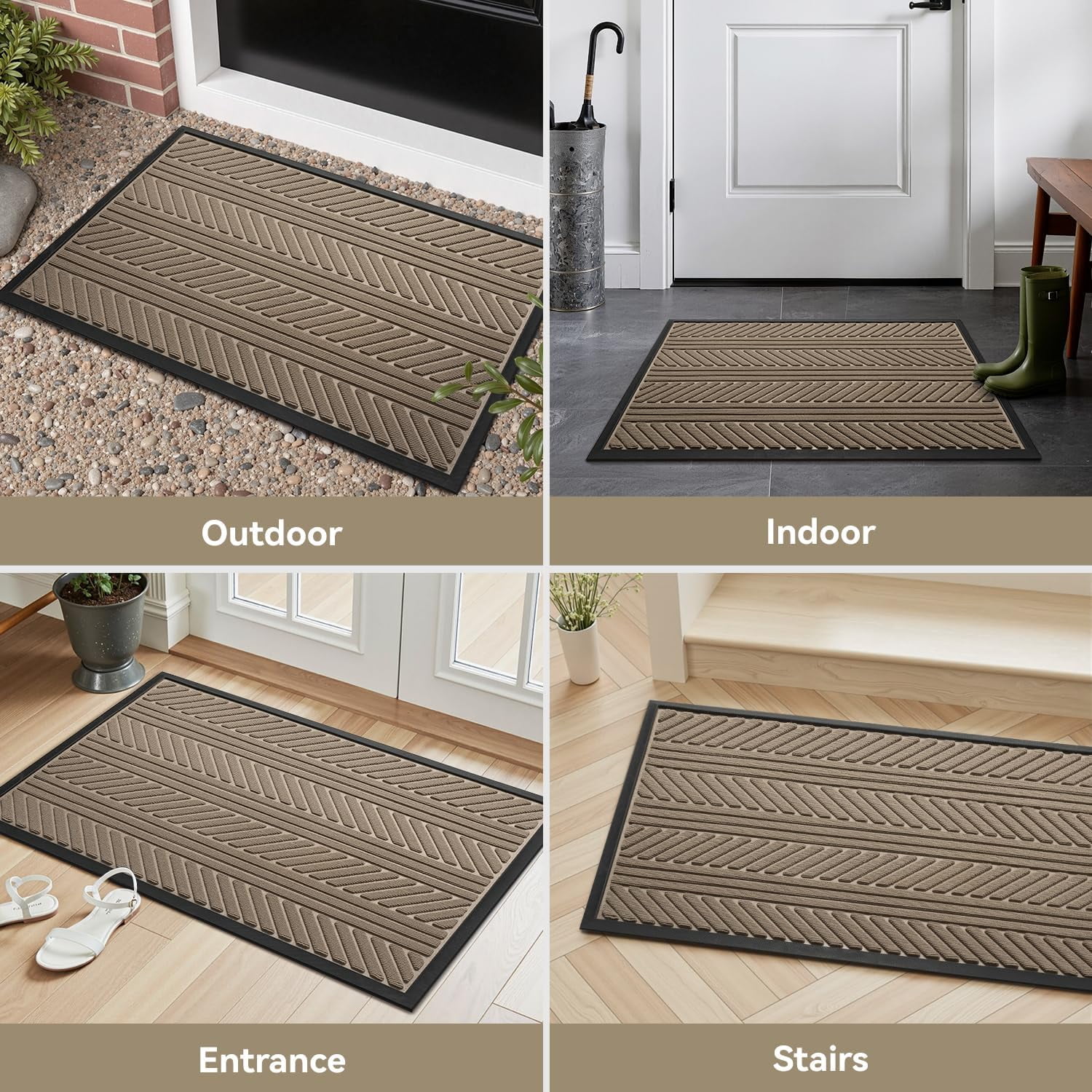 SIXHOME Outdoor Mat 17"x30" Non Slip Front Door Mat Outside Absorbent Rubber Welcome Mat Low Profile Dirt Trapper Indoor Outdoor Doormat Boho Geometric Door Mat Outside Thick Entryway Rug Beige