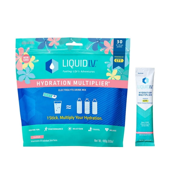 Liquid I.V. Hydration Multiplier, 30 Individual Serving Stick Packs in Resealable Pouch (Guava)