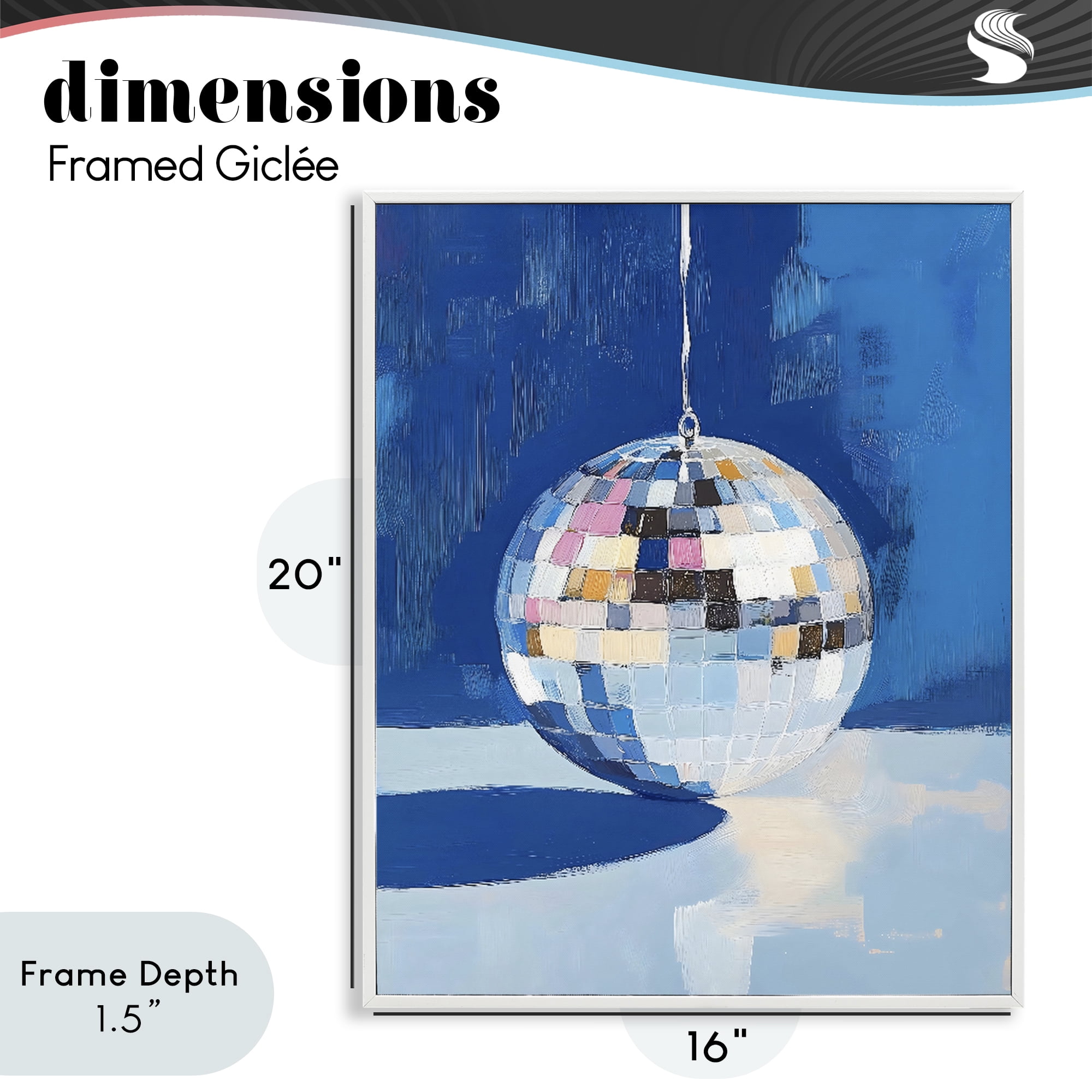 Stupell Industries Silver Dance Disco Ball White Framed Giclee Art, design by The Prints Vibe