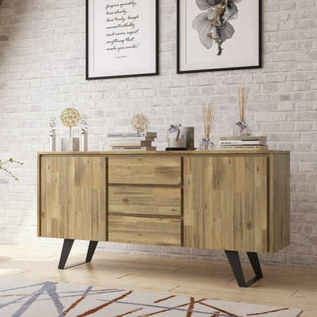 Simpli Home - Lowry Modern Industrial Acacia Wood And Metal 2-Door 3-Drawer Sideboard - Distressed Golden Wheat