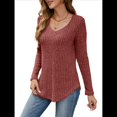 thumbnail image 1 of Camisa de Larga con Cuello en V para Mujer, Túnica de Otoño, Suéter Informal Elegante, Ropa y . Color Caramelo XL, 1 of 9