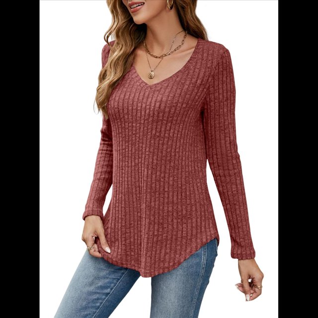 Camisa de Larga con Cuello en V para Mujer, Túnica de Otoño, Suéter Informal Elegante, Ropa y . Color Caramelo XL