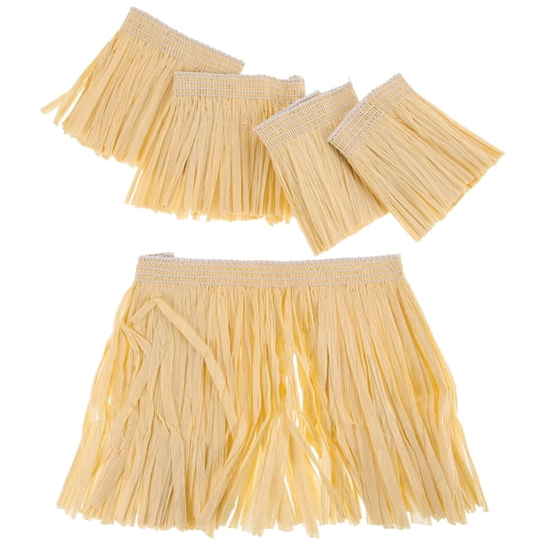 5 piezas de vestido hula hawaiano, traje de papel Rafi con borlas y falda hula (amarillo)