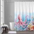 thumbnail image 5 of Pink Octopus Bathroom Shower Curtain, Nautical Watercolor Ocean Octopus Starfish Coral Seashell Waterproof Washable Soft Bath Curtain for Bathtub Decor with 12 Hooks&Grommet, 36x78 Inch, 5 of 9