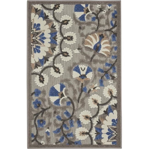 2 ft. 8 in. x 4 ft. Vines Indoor & Outdoor Rectangle Area Rug - Gray - Blue & Multi Color