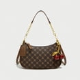 thumbnail image 2 of Women’s Brown Monogram Shoulder Bag, Hobo Purse with Cherry Charm and Chain Strap, 2 of 3