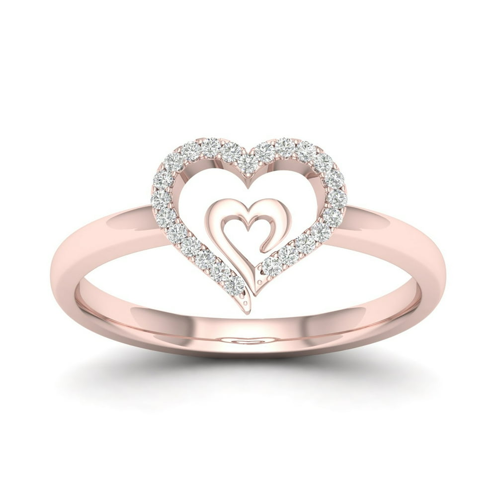 DELMAR 10K Rose Gold Amethyst Heart & Pavé Diamond Ring main image 1