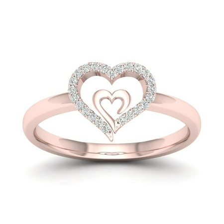 - 1/10Ct TDW Diamond 10k Rose Gold Heart in Heart Fashion Ring