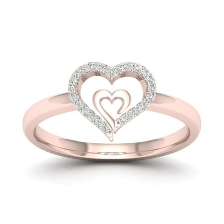 1/10Ct TDW Diamond 10k Rose Gold Heart in Heart Fashion