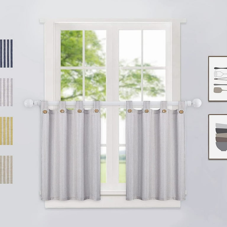 CURTAINKING Kitchen Curtains Floral Printed Short Window Curtains Linen  Tiers Grey Farmhouse Cafe Curtains 36 inch Length Rod Pocket 2 Panels Grey  on