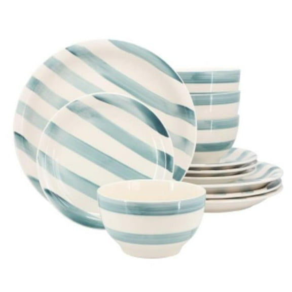 Gibson Home 148490.12 Kenwood Shores Sto are Dinnerware Set in Blue Stripe - 12 Piece