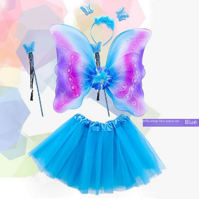 Regalo del día del niño Alas de ángel para niños Alas de mariposa de doble capa Medias de seda coloridas Juego de alas de mariposa