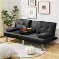 thumbnail image 3 of Yaheetech Modern Faux Leather Convertible Futon Sofa Bed with Cup Holders, Black, 3 of 9
