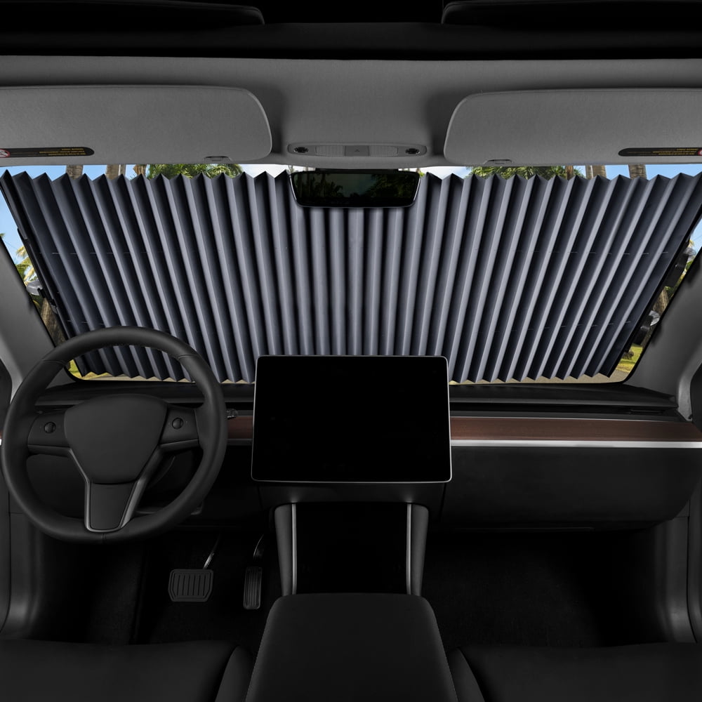 Sharper Image Retractable Windshield Sunshade UV Reflector for Car, Truck, Van, SUV, Trimmable