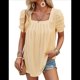 thumbnail image 3 of Camisetas de Punto Holgadas Informales de Corta con Pliegues y Cuello Cuadrado para Mujer, Blusas de Punto de Color Liso Amarillo L, 3 of 10