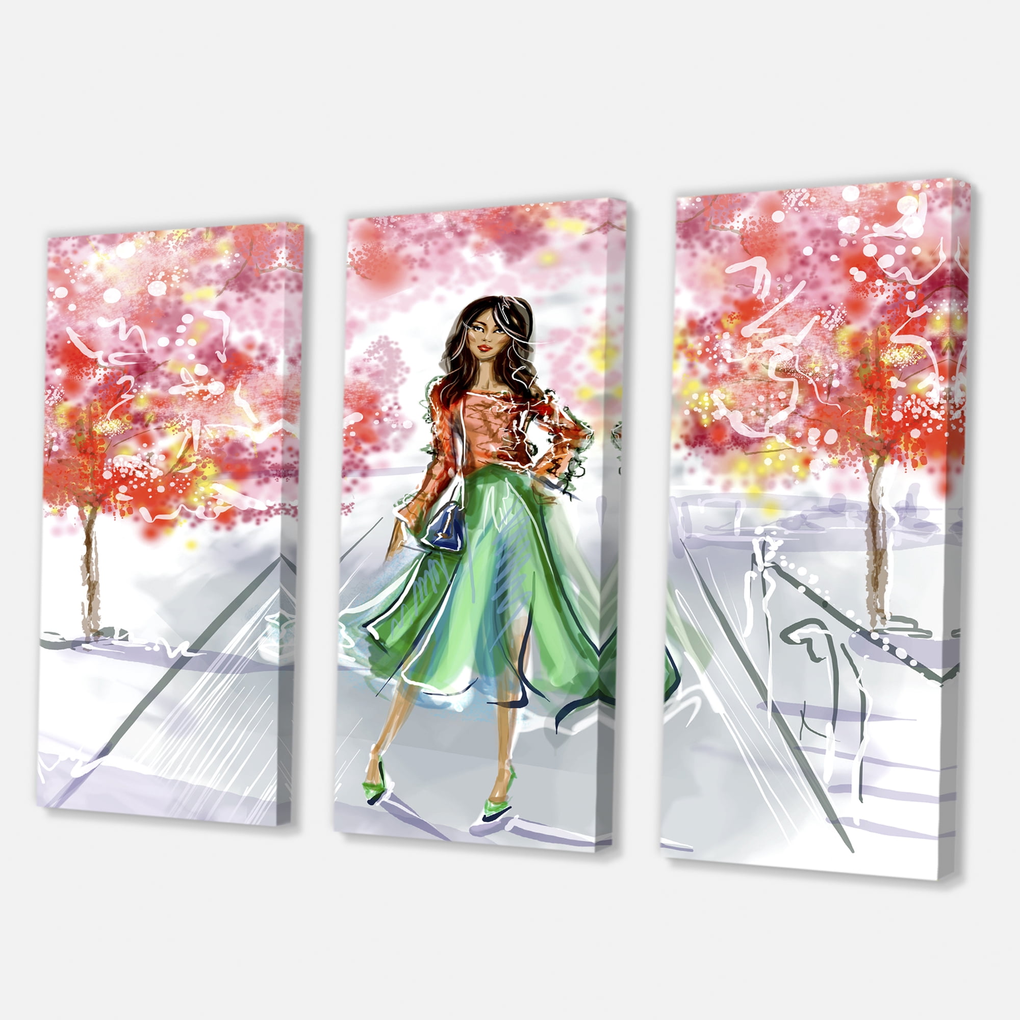 Designart ' Beautiful Woman Wearing Fashionable Clothes In Park ' Traditional Canvas Wall Art Print