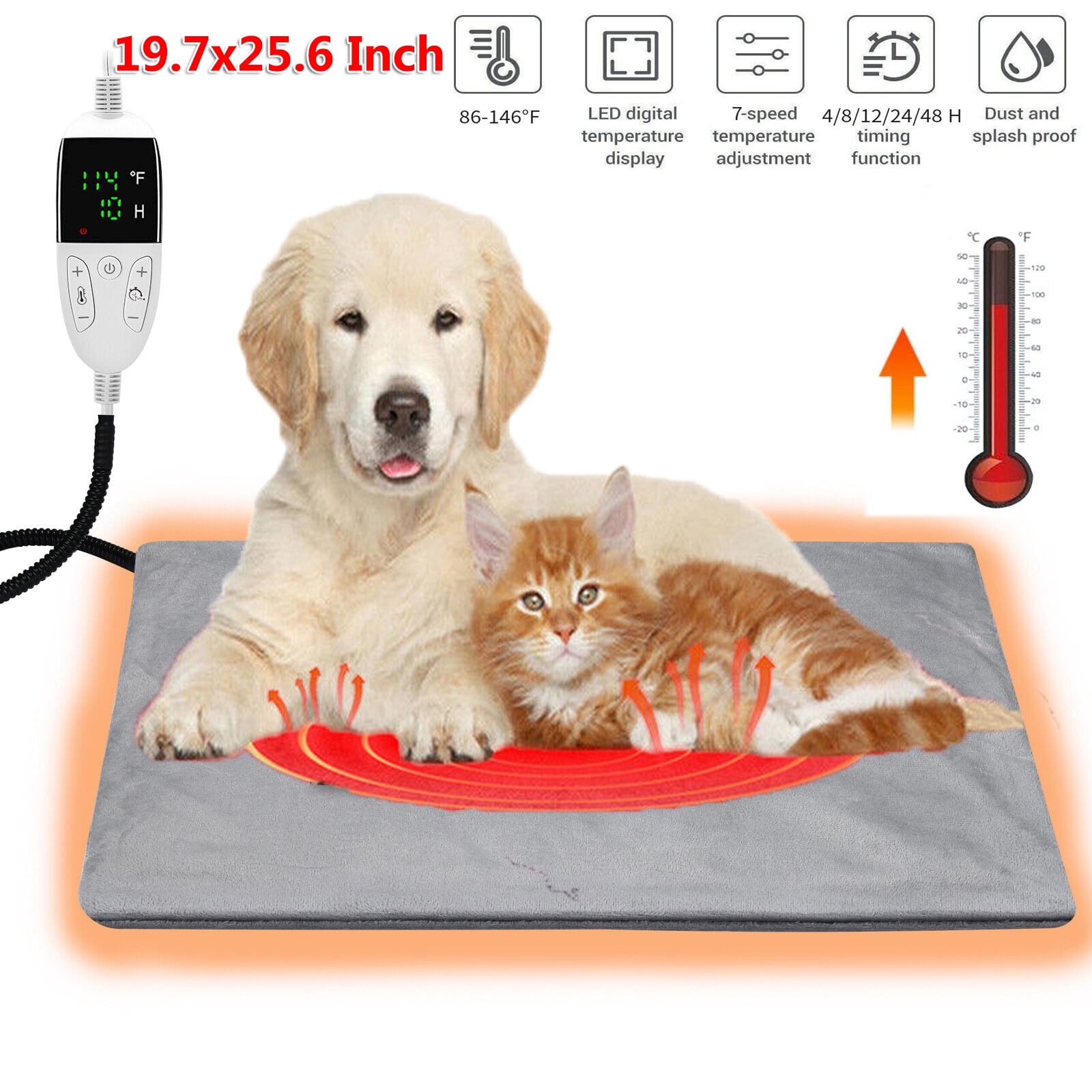 Heated Dog Bed,35.5x23.5 inch Dog Heating Pad for Cats Bed Outdoor,Pet Heating Pad,Cat Heating Pad,Heated Cat Bed,Electric Heating Pad for Dog House for Puppy Hedgehog,Chew Proof,Waterproof