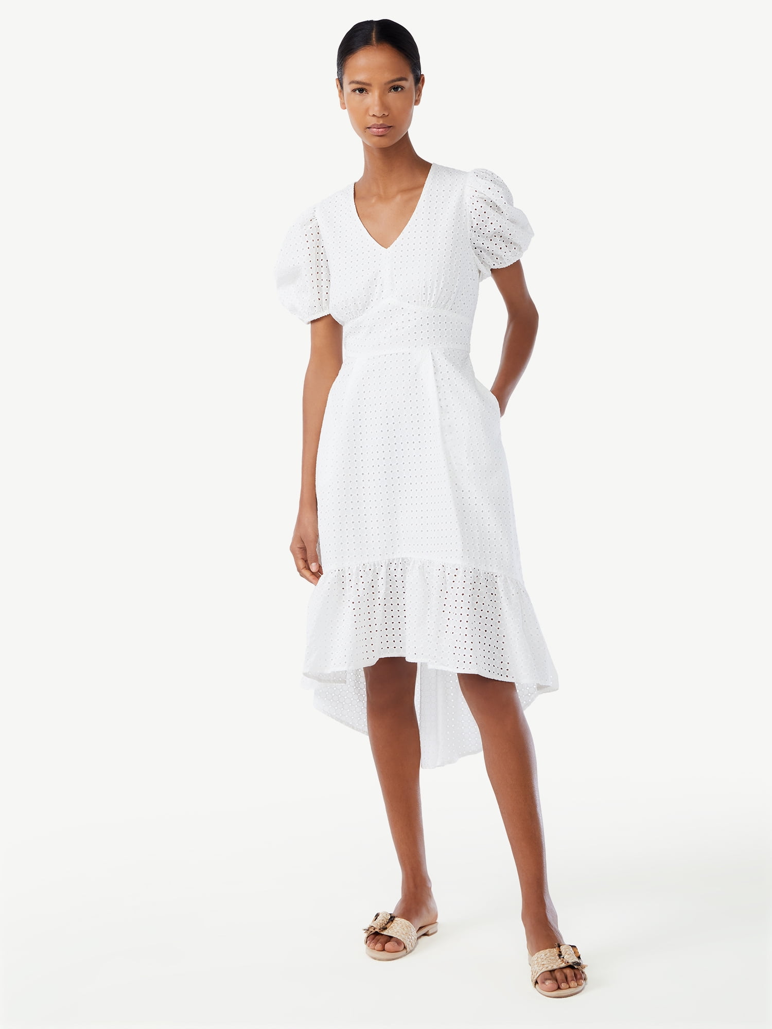 High Low Eyelet Midi Dress 