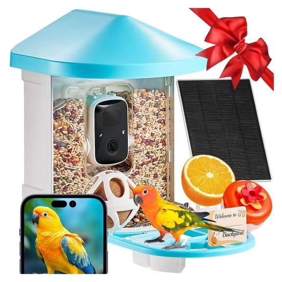 Smart Bird Feeder with Camera, 2K HD AI Bird Identification, Solar Powered, Wireless Outdoor Bird Watching Camera, Instant Alerts, Gift for Bird Lovers (Green)