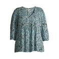 thumbnail image 6 of Terra & Sky Women's Plus Size Pintuck Woven Printed Quarter Sleeve V-Neck Blouse, 6 of 6