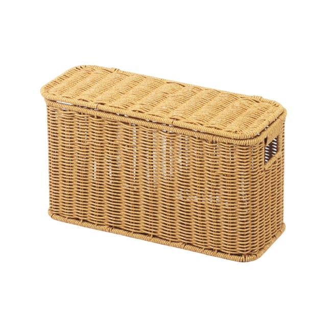 Cesta de almacenamiento de ratán sintético, tejida a mano, para guardar artículos diversos, decorativa para el hogar, dormitorio, sala de estar, S amarillo