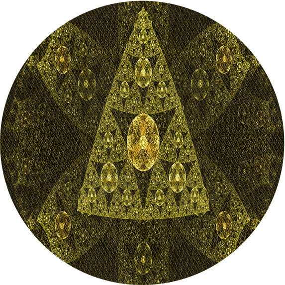 Ahgly Company Machine Washable Indoor Round Transitional Dark Yellow Green Area Rugs, 4' Round