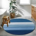 thumbnail image 4 of 3ft Round Rug, Blue Ombre Stripe Non-Skid Rubber Backing Large Area Rugs - Living Room Bedroom Home Office, Farmhouse Striped Modern Abstract Art Indoor Floor Mat Carpets Washable Rug, 4 of 9