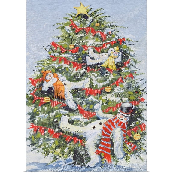 Great BIG Canvas | Rolled David Cooke Poster Print entitled Snowmen in a Christmas Tree, 1999