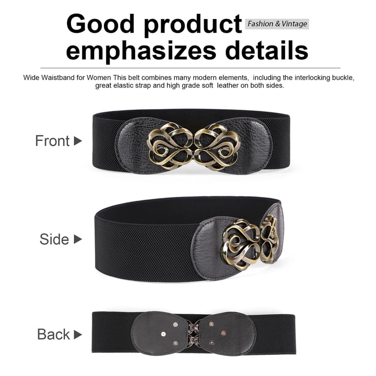 4 Pack Stretch Waist Belts for Women with Interlocking Buckle Leather LEACOOLKEY 4 Pack Women Wide Elastic Waist Belt for Dress  main image 2