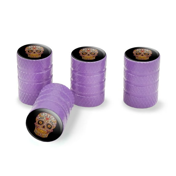 Skull Day of the Dead Southwestern Tire Rim Wheel Aluminum Valve Stem Caps - Purple