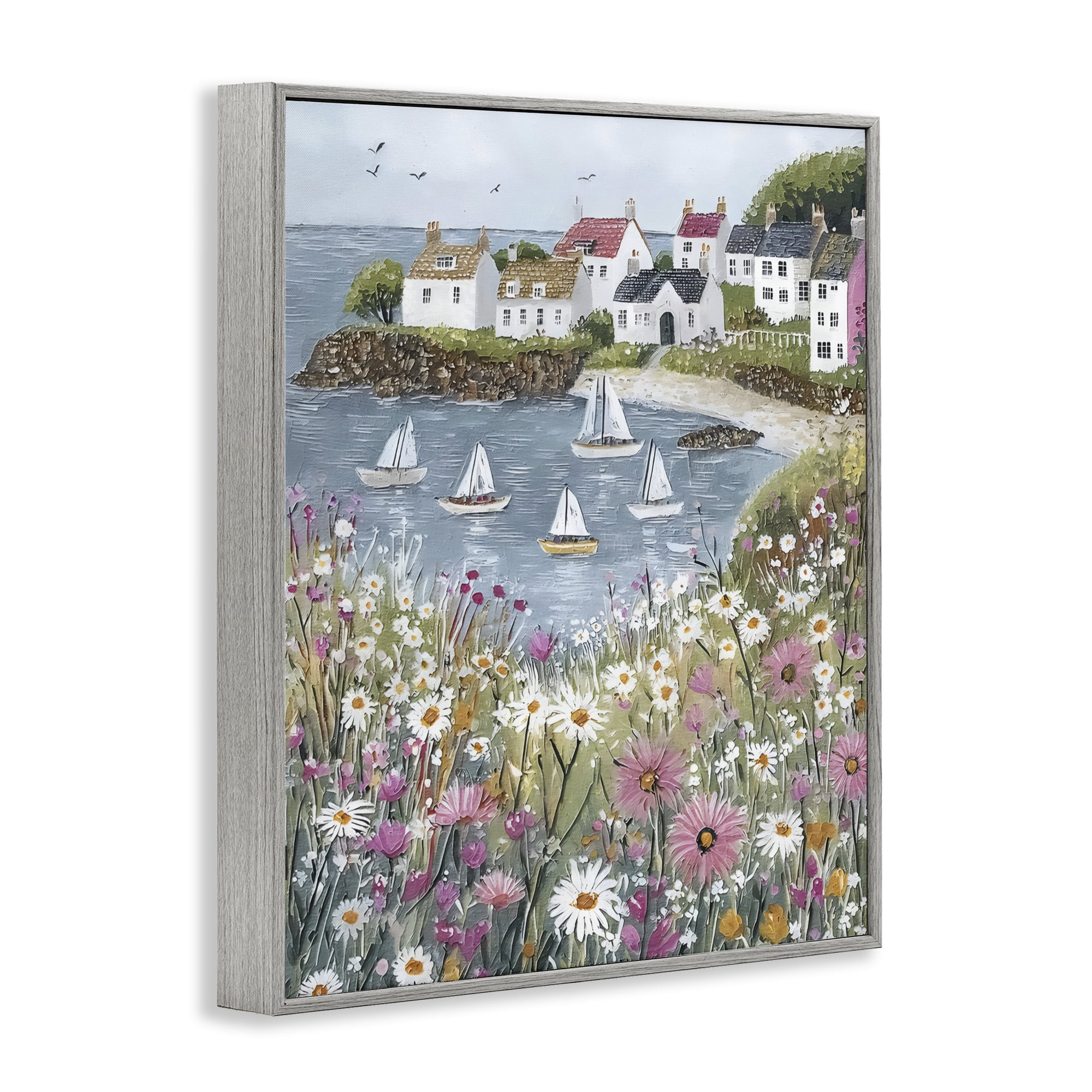 Stupell Industries Seaside Sailboats in Village Bay Gray Framed Giclee Art, design by Riley B