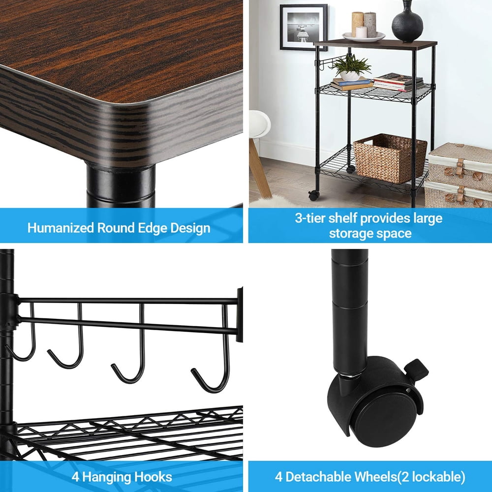 Kepooman 3 Tiers Rolling Cart, Kitchen Island for Home, Kitchen Utility Cart with Wheels, Movable Widen Rolling Storage Cart, Black Kepooman 3 Tiers Rolling Cart, Kitchen Island for Home, Kitchen Utility Cart with Wheels, Movable Widen Rolling Storage Cart, Black