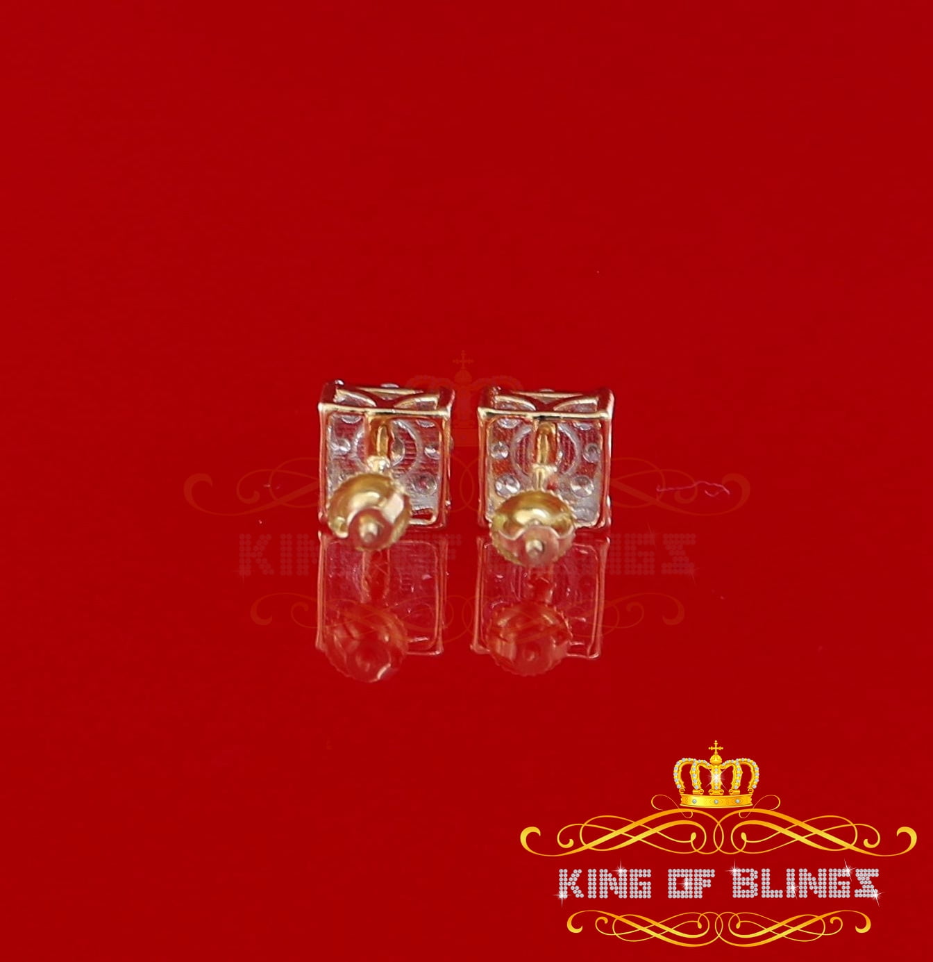 King of Bling's 10K Real Yellow Gold with 1.00CT Real Diamond Men's/Women's Stud Square Earrings
