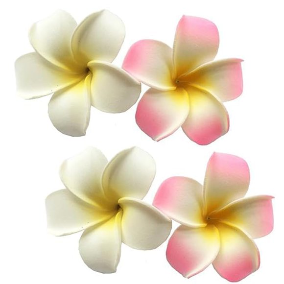 4 pinzas para el pelo con cabeza de espuma de plumeria hawaiana blanca y rosa, pinzas para el pelo para novia, boda, fiesta, playa, pinzas para el pelo, accesorios para el cabello (7 cm)
