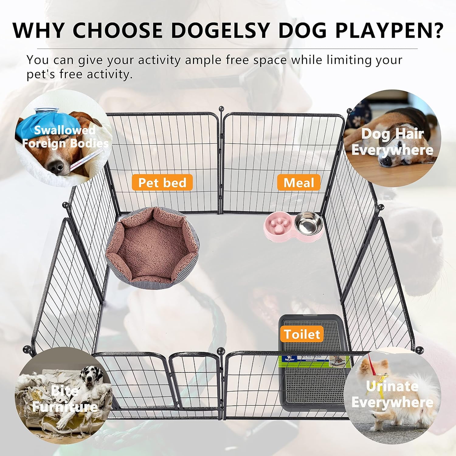Petorldog 24" Metal Playpen, 8 Panels – Pet Fence for Indoor & Outdoor Use | Black/Silver