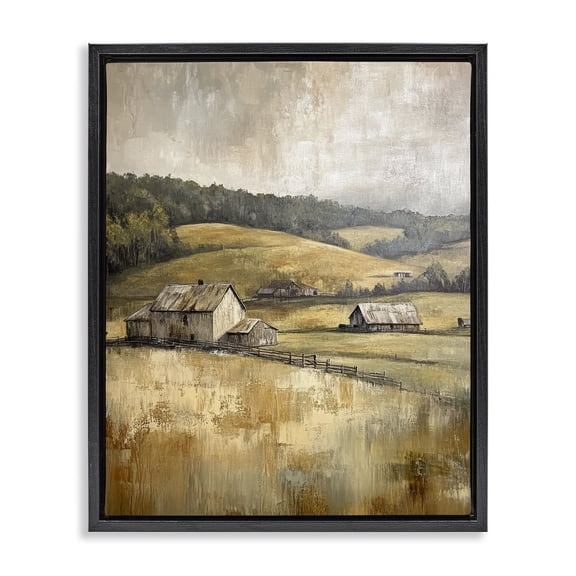 Stupell Industries French Country Rustic Farmland & Rolling Hills Black Floating Frame Canvas Art, 17 x 21, by Petals Prints Design