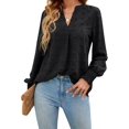 thumbnail image 3 of Jelly Blusa de gasa para mujer, informal, de negocios, manga larga, cuello en V, elegante, para oficina, trabajo, otoño, 3 of 4