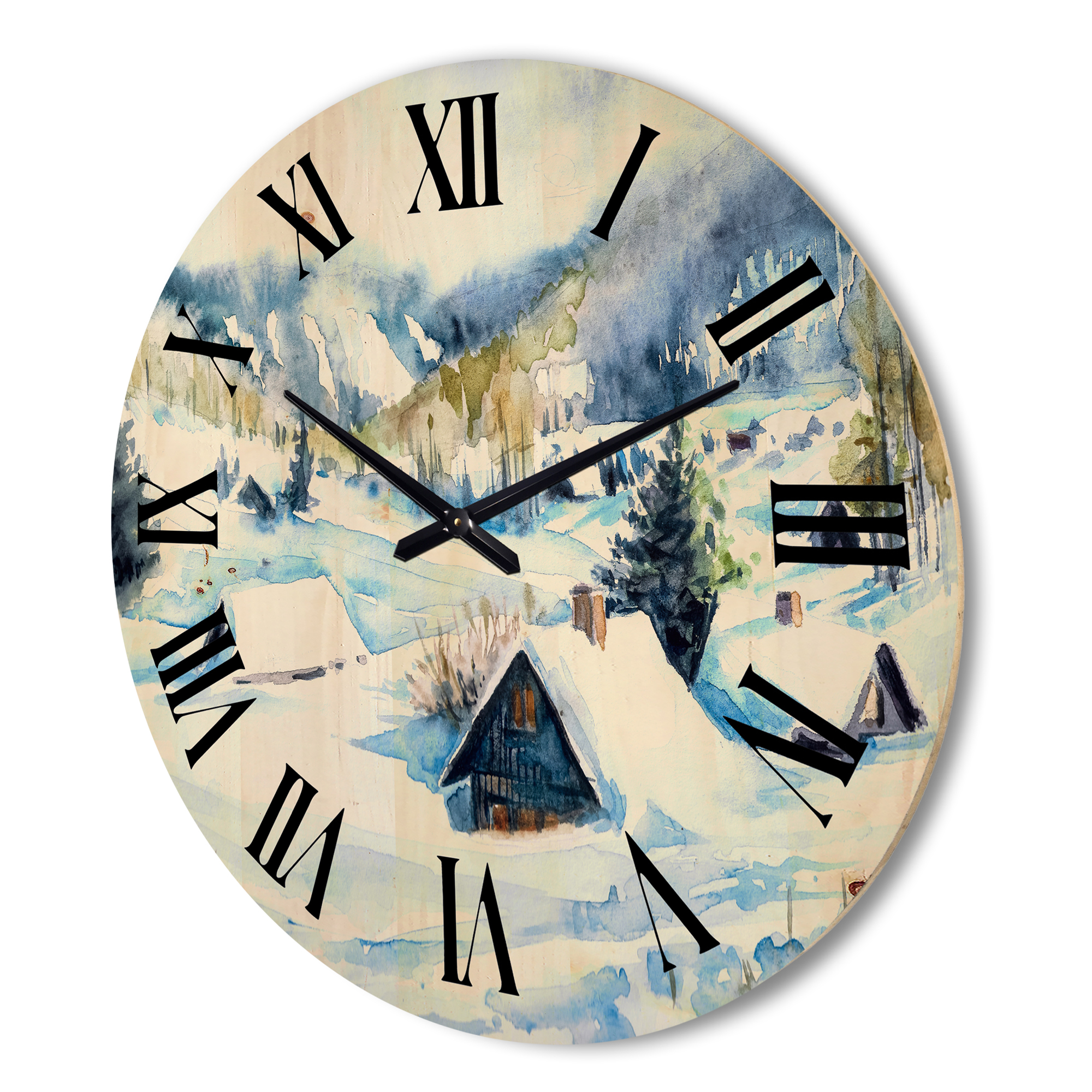 Designart 'Winter In Mountain Village' Traditional Wood Wall Clock