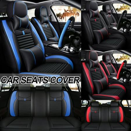 Stoneway Sedan SUV Car Truck 5-Seats PU Leather Car Seats Cover Full Set, Includes Front + Rear Seat Cushion Cover Protector Four Seasons Universal