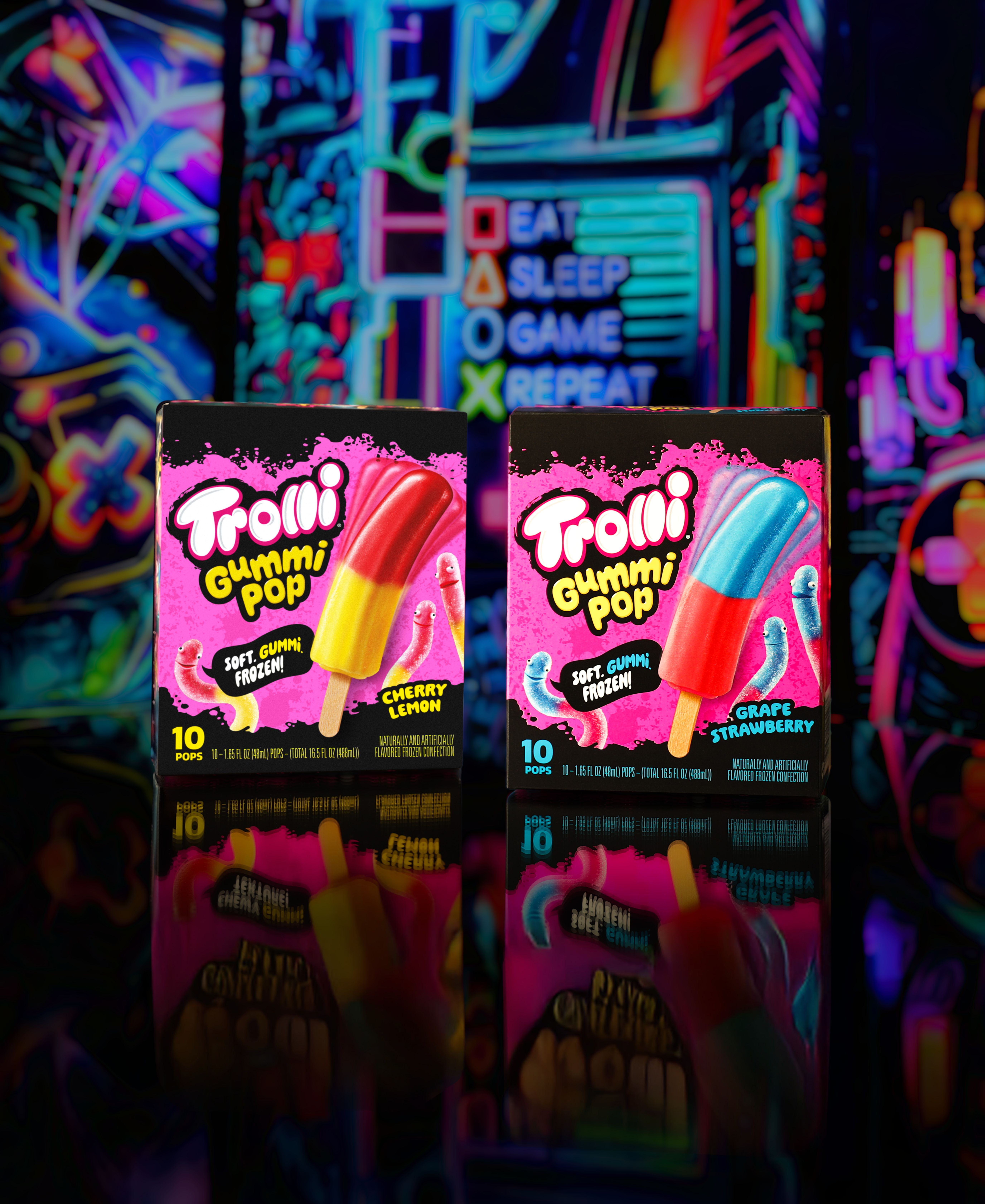 Trolli Frozen Gummi Ice Pops Chewy Sour Gummy Candy Frozen Dessert Snacks, Cherry Lemon, 10 Count