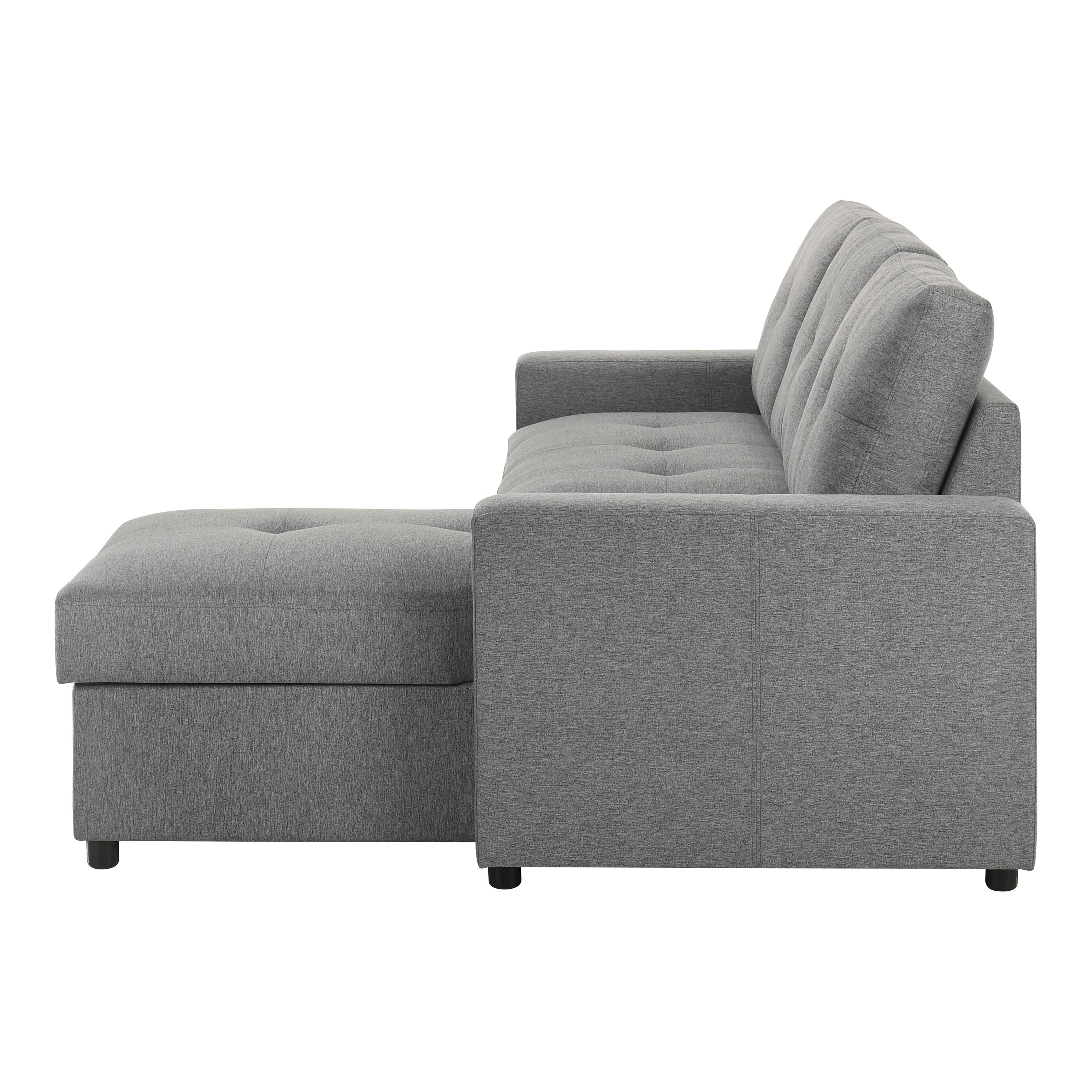 Furniture of America Jovi Modern Fabric L-Shaped Sectional Sofa with Pull Out and Storage Under Chaise, Gray
