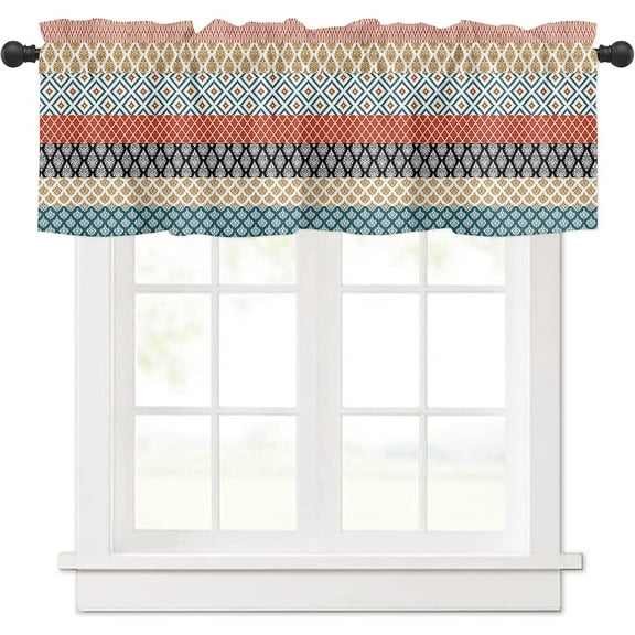 Boho Valances for Windows Curtain Tribal Striped Vintage Rod Pocket Valance Window Treatments 1 Panel Bohemian Style Pattern Short Curtains for Kitchen Windows Bathroom Bedroom 54 x 18 inch