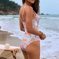 thumbnail image 4 of One Piece Swimsuit Womens Tummy ControlTummy Control Square Neck Adjustable Spaghetti Straps Bathing Suit Ruched Summer Activities Outdoor Beach Swimwear Pink L, 4 of 8