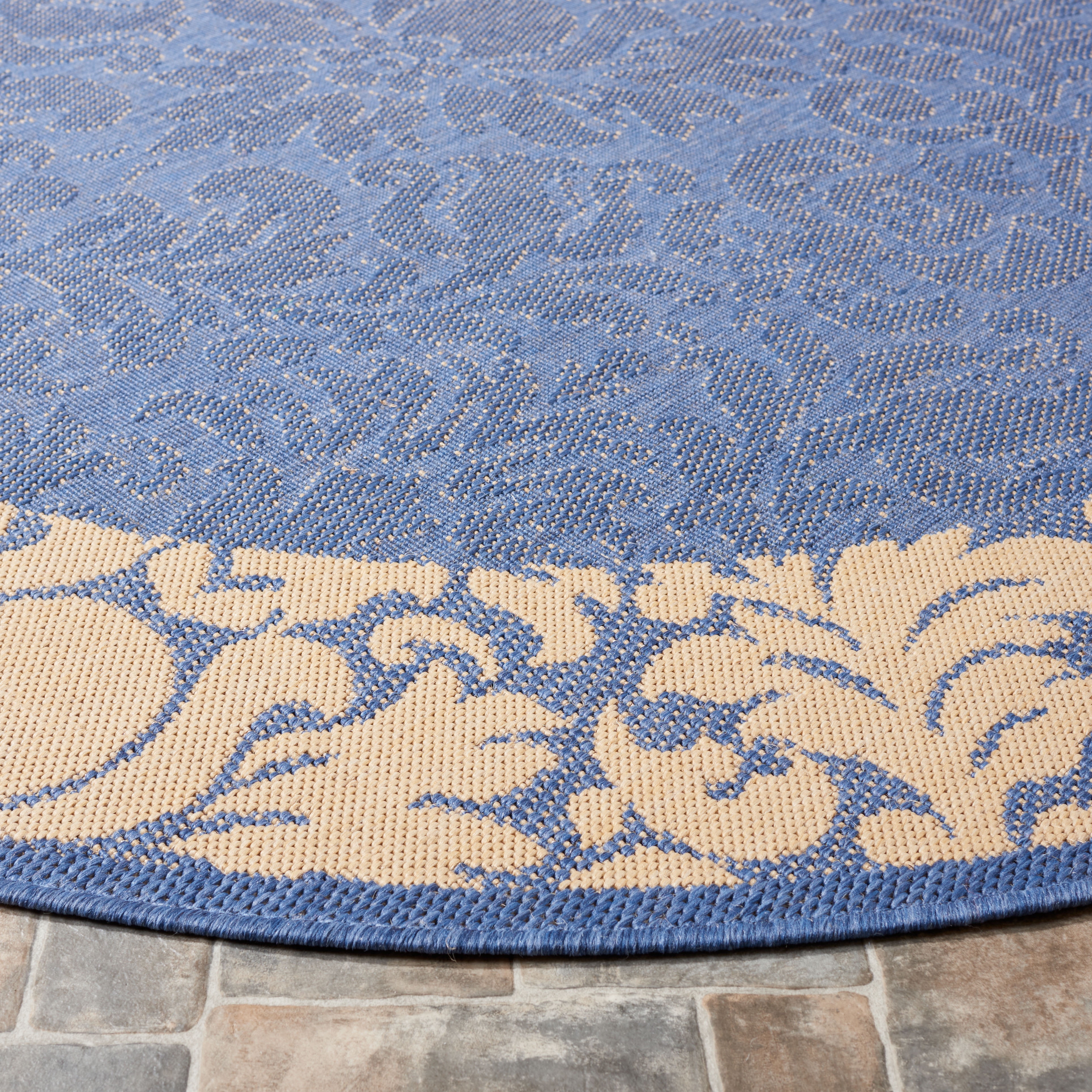 Safavieh Courtyard Dani Bordered Indoor/Outdoor Area Rug, Blue/Natural, 5'3" x 5'3" Round