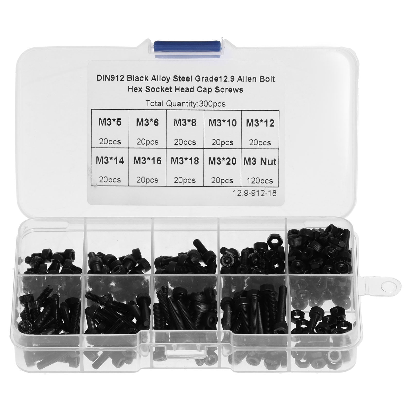 300,Pc Alloy Steel Screw  Nut Kit, M3 Hex Socket Cap Bolts for Mold Assembly  Machinery