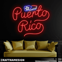 Craftnamesign Puerto Rico Flag Neon Sign, Living Room Decor, National Flag Wall Art
