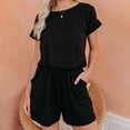 thumbnail image 2 of cfhntfmh Jumpsuits for Women Fashion Short Sleeve Crewneck Casual Outfits Soft Belted Sleep Shorts Rompers with Pockets, 2 of 5