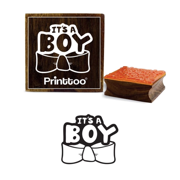 Printtoo Square It's A Boy Pattern Wooden Rubber Stamp Baby Shower Scrap-booking Craft Stamps-5 x 5 Inches